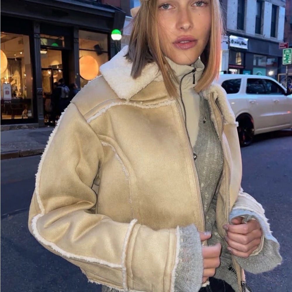 Abercrombie & Fitch Cream Shearling Teddy Jacket